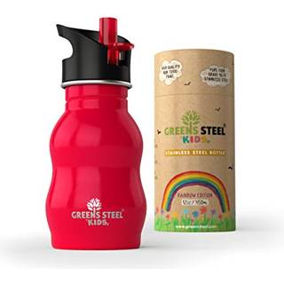 B?rn Vandflaske med halm & h?ndtag 12 oz r?d - milj?venlige sm?barnskopper med str? - let sip metal vandflaske til b?rn - s?de vandflasker i rust