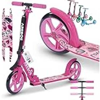 Arebos® Grafitti-scooter med pedalbremse, klokke, støttefod, bærestrop , løbehjul