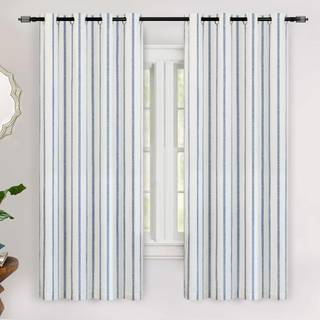 DriftAway Farmhouse Linned Blend Blackout Gardiner 63 tommer lange til soveværelse Lodret stribet trykt linnedgardiner Termisk isoleret Grommet F