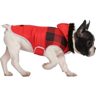 HDE Hundepufferjakke Fleeceforet Varm Hundeparka Vinterfrakke med selehul Buffalo Plaid - S