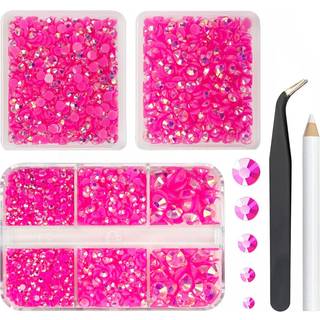 qiipii 3 kasser 5070pcs varm lyserød ab harpiks rhinestones til håndværk rose pink ab flatback gelé sten 2mm 3mm 4mm 5mm 6mm ikke-hotfix diamants