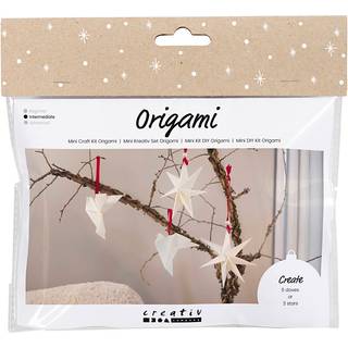 Mini DIY Origami Kit - Duer og Stjerner, Rød/Råhvid