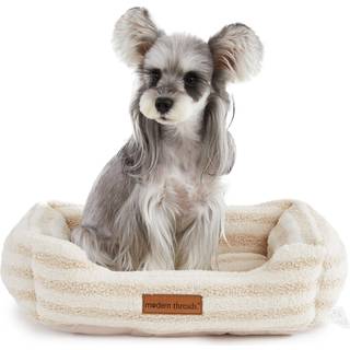 Moderne tr?de Plys Sherpa-k?ledyrsseng til sm? og mellemstore hunde Ultrabl?d kramme med h?vede kanter for ekstra komfort Beige