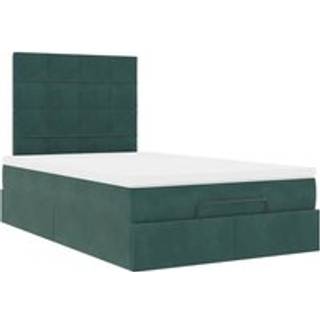Osmannisk Sengeramme Med Madrasser Fløjl Mørkegrøn - Blok med firkanter / 120 x 200 cm