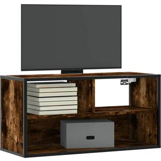 tv-bord 80x31x39,5 cm konstrueret træ og metal røget egetræ