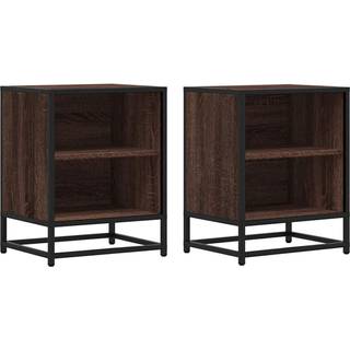 sengeborde 2 stk. konstrueret træ og metal brun egetræsfarve