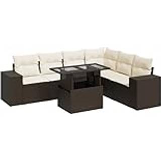 Sofasæt Til Haven 7 Dele Med Hynder Polyrattan Sort - Brun og cremefarvet / med opbevaring