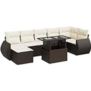 Sofasæt Til Haven 8 Dele Med Hynder Polyrattan Sort - Brun og cremefarvet / med opbevaring