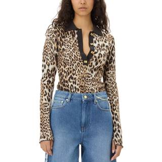 Ganni Ganni | Fine Merino Jacquard Leopard Polo | Tops Multi - Størrelse: L - Leopard - Multi - L