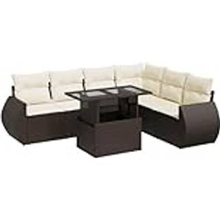 Sofasæt Til Haven 7 Dele Med Hynder Polyrattan Sort - Brun og cremefarvet / med opbevaring