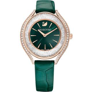 Crystalline Aura Uhr, Schweizer Produktion, Lederarmband, Grün, Roségoldfarbenes Finish