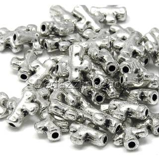 20 Antik s?lv Lille 10 mm krydser perler Tr?grenstil med 1,5 mm hul