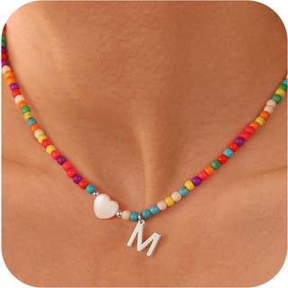 Ursteel sølv initial halskæder til kvinder - beaded choker charme halskæde til kvinder personaliseret sølvbrev M Choker halskæde smykker til kvin
