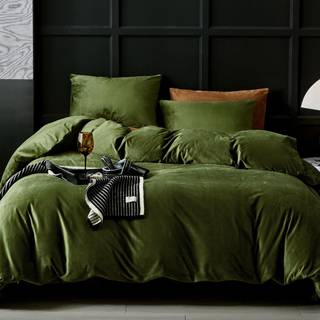 WarmDern Olive Green Velvet Dyne Cover Queen Size Flannel DUVET Cover Bedding Sets 3pcs Ultra Soft Luxury struktureret moderne krystal fløjl dyne