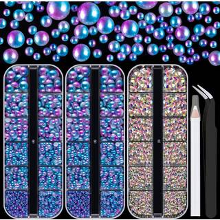 4000pcs fladback rhinestones og halv runde perler s?t #37 Multi size glas AB krystaller plast flad bager