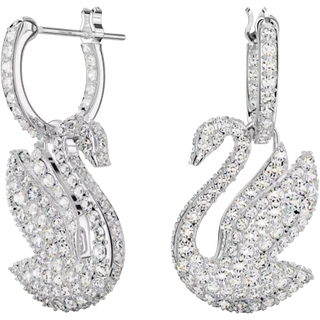 Swarovski Iconic Swan Drop-Ohrhänger, Schwan, Weiß, Rhodiniert