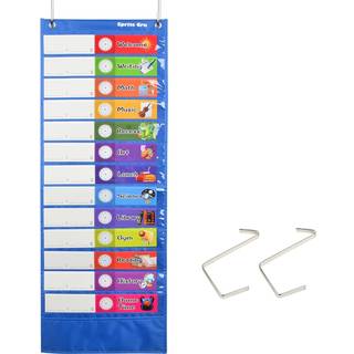 Daglig tidsplan Pocket Chart Class Plan med 26 kort 13 lommer. 13 farvet 13 blank dobbeltsidet genanvendelige kort lette over-dør-monteringer in