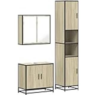 møbelsæt til badeværelse 3 dele konstrueret træ sonoma-eg