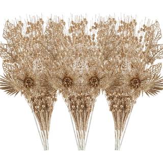 24 Pak juletr? ornamenter - Kunstige blomster Glitter Berry st?ngler julel blomsterpluksgrene til Xmas Tree Decorations Vase Filler Holiday Weddi