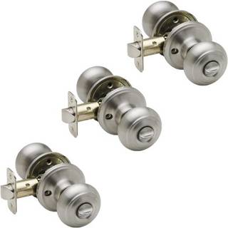 Copper Creek Satin rustfrie dørknapper - Rund kolonialknap med privatlivslåsningsfunktion til hjemmeforbedring 3 -pakke - Passer til alle standar