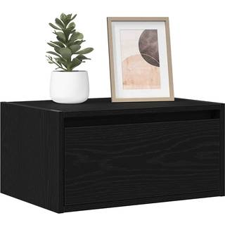 væghængt sengebord med LED-lys sort egetræsfarve