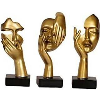 Dawbun 3 stykker tænker statue guld boligindretning abstrakt ansigt skulptur harpiks tænker figurer til desktop kontor desk stue bord samling fig