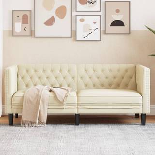 2-personers Chesterfield-sofa kunstlæder cremefarvet