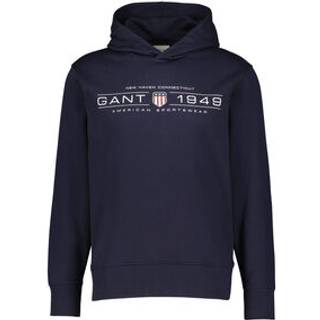 Ganttil mænd. 2044014 Sweatshirt med hætte Graphic navy (L), Casual, Bomuld, Bæredygtig, Blå