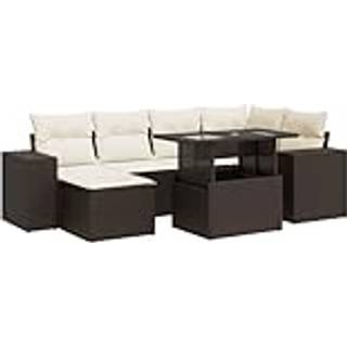 Sofasæt Til Haven 7 Dele Med Hynder Polyrattan - Brun og cremefarvet / med opbevaring