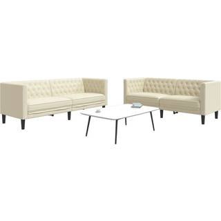 2-personers Chesterfield-sofastol kunstlæder cremefarvet