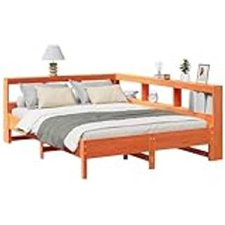 Seng Med Reol Uden Madras Massivt Fyrretræ - Gyldenbrun / 140 x 190 cm