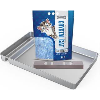 Affaldsbakke i rustfrit stl kompatibel med kledyrssikker affaldsboks Opgraderet affaldsforlnger inkluderet med 4 LB krystal kattegrus Genanven