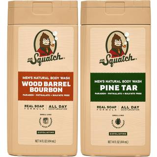 Dr. Squatch NEW Natural Body Wash til mnd - Eksfoliering - Wood Barrel Bourbon + Pine Tar (14 oz 2 Pack)