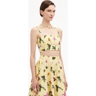 Oscar de la Renta Floral cotton-blend poplin crop top - yellow - S