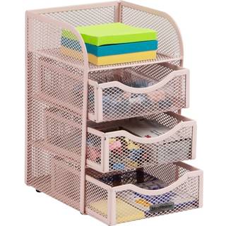 Mind Reader Desktop Accessory Storage Paper Binder Clip Basket Workspace Office Metal Mesh 4.75 """" L X 5 """" W X 8 """" H Pink