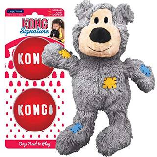 Kong Wild Knots Bear & Signature Balls (2 Pack) - Soft Bear Chew Toy With Rope Interior - Hållbara hundbollar för hämta - för små hundar