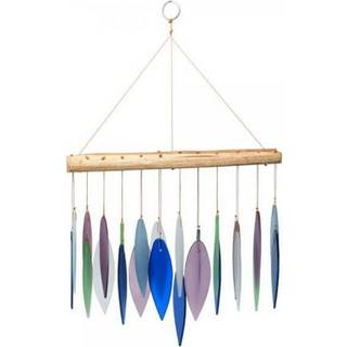 Blue Handworks Pacific Coast Glass Chime Sandblasted Glass og fandt træhåndlavet vindklokke
