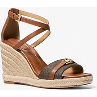 MK Mandy Signature Logo and Leather Wedge Sandal - Brown - Michael Kors - EU 37