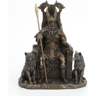 Veronese design 8 5/8 tommer odin sidder p? trone med ulve harpiks skulptur bronze finish viking indretning statue