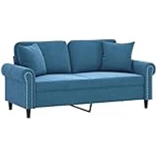 2-personers sofa med pyntepuder 140 cm velour blå
