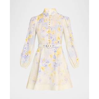Zimmermann Floral balloon-sleeve linen minidress - white - XL