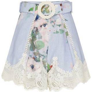 Zimmermann Everley belted floral linen and lace shorts - blue - S