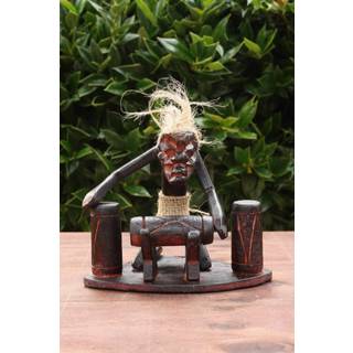 G6 Collection H?ndlavet primitiv tr?trommeslager Tribal Funny Statue Skulptur Tiki Bar H?ndlavet Unik Gave Home Decor Accent Figure Dekoration Ar