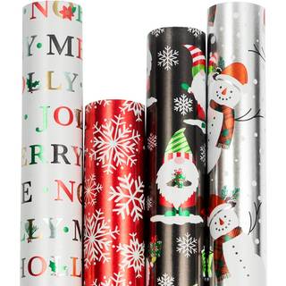 Jam Paper Assortered Gift Wrap - Julindpakningspapir - 100 kvadratmeter total - Snowy Holiday Holographic Set - 4 Rolls/Pack