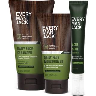 Every Man Jack Daily Skin Care Set - Tre duftfri hudpleje i fuld st?rrelse - Essentials for en komplet rutine - Face Wash Face Lotion Acne Plet T