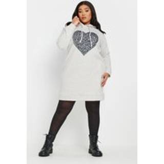Yours Curve Yours Curve Grey Heart Embellished Hoodie Dress