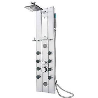 Brusesæt med 10 massagedyser og glasfront aluminium - sølv