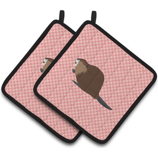 """"Carolines Treasures Eurasian Beaver Pink Check-dekoreret grydeholder 7,5"""""""" x 7,5""""""""""""""