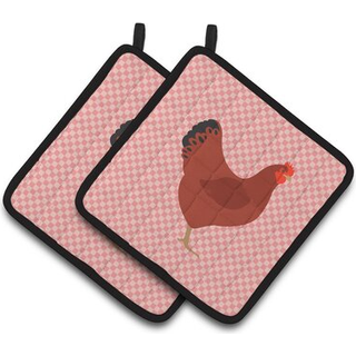 """"Carolines Treasures New Hampshire Red Chicken Pink Check-dekoreret grydeholder 7,5"""""""" x 7,5""""""""""""""
