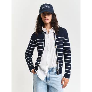 Ganttil kvinder. 4805307 Bretonstribet cardigan i navyfarvet ribbet stof (M), Casual, Bomuld, Blå